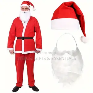 Santa Claus Non-Woven Costume Set: Jacket,Hat,Belt,Pants,Beard