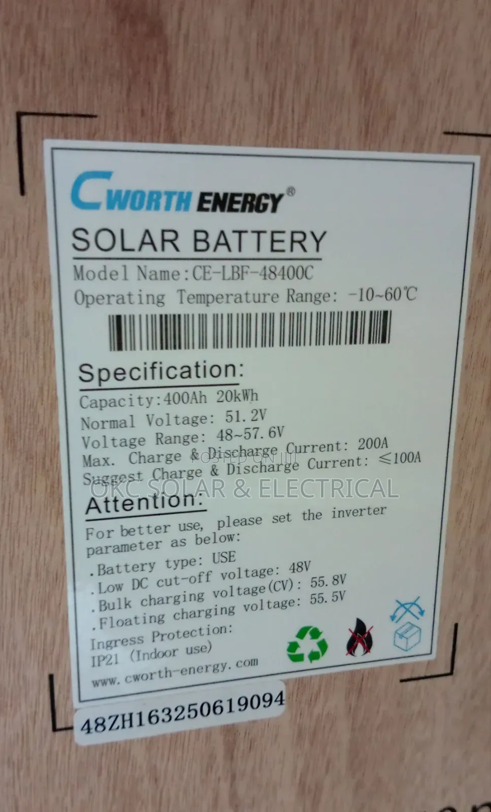 CWORTH 20kwh Lithium