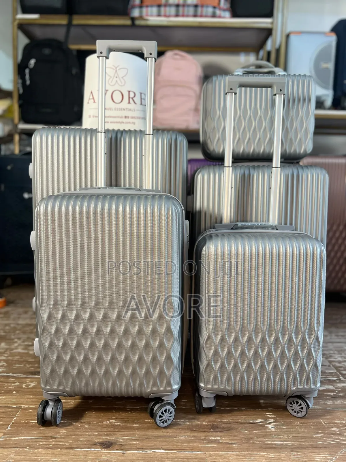 Set of 5 Silver Rubber Luggage