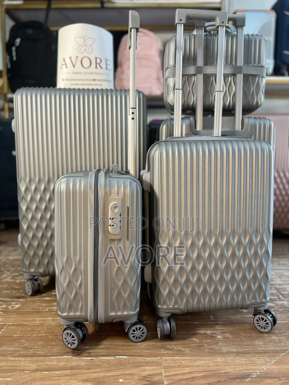 Set of 5 Silver Rubber Luggage