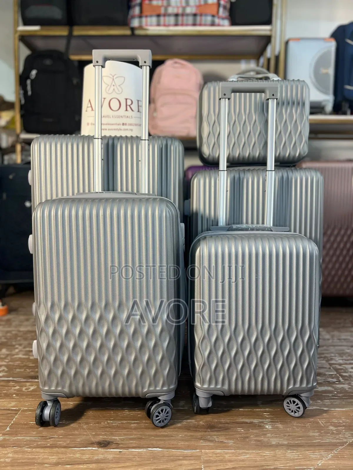 Set of 5 Silver Rubber Luggage