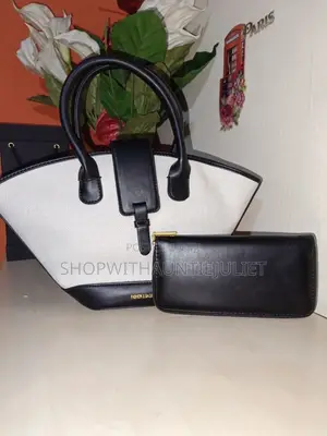 Cream & Black Tote Handbag Set