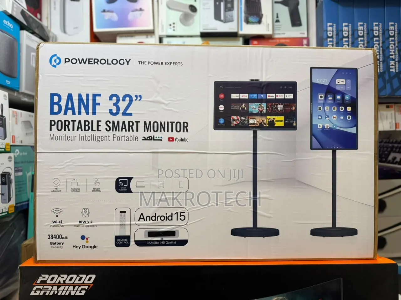 Powerology 32 Inches Portable Smart Monitor, FHD 60Hz Cordless Screen.