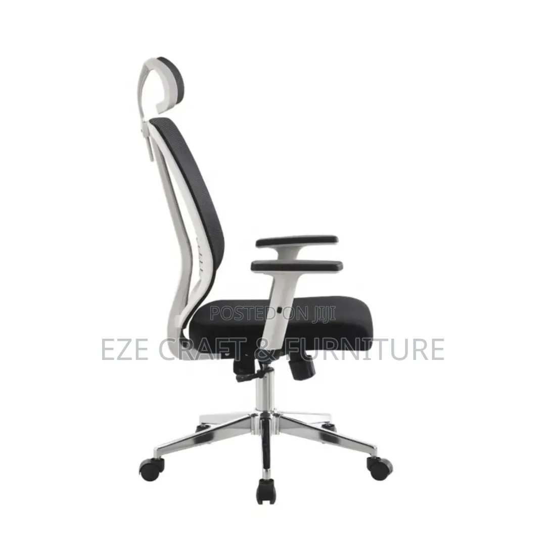 White Adjustable Armrest Mesh Fabric Chair