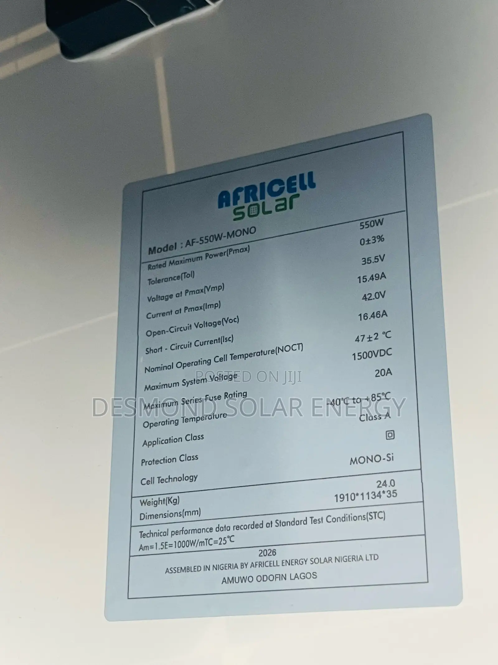 550w 144cel Africell Solar Panels Very Much Available Now