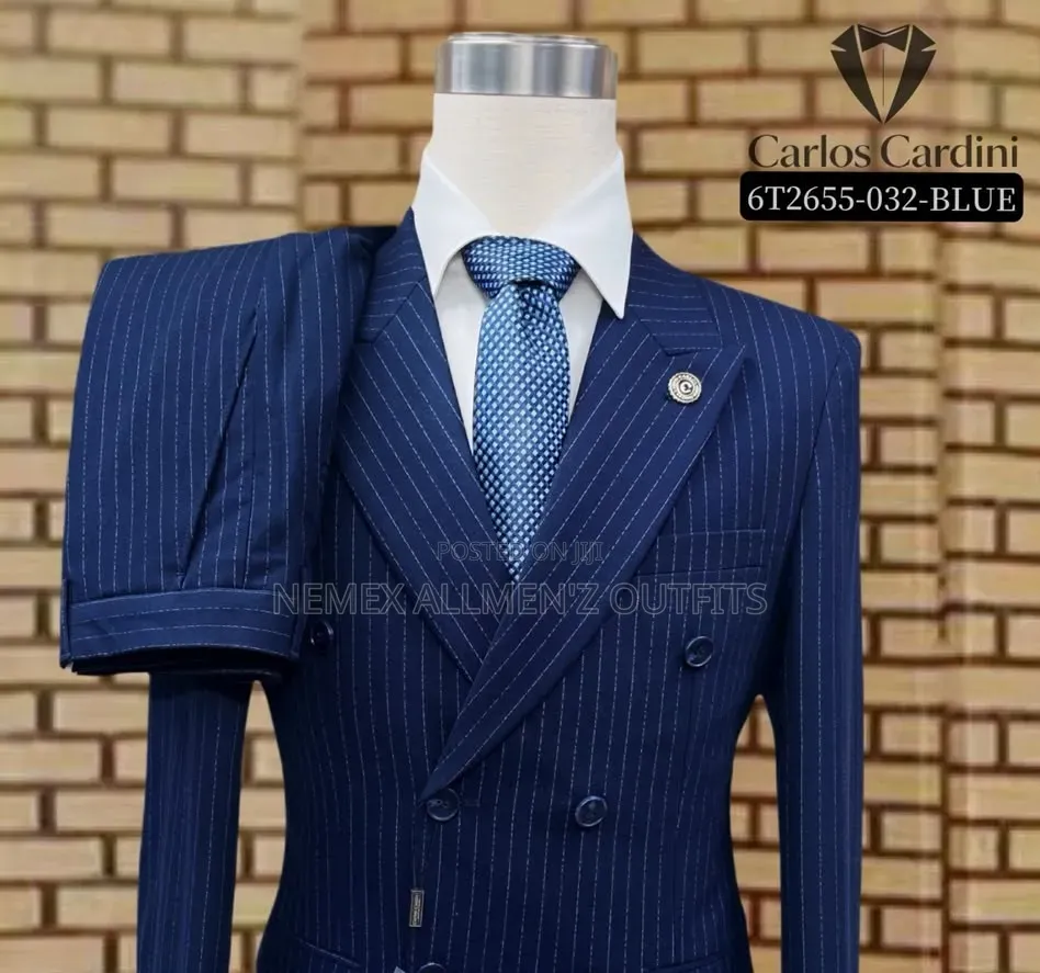 Blue Striped Double Breasted Suit