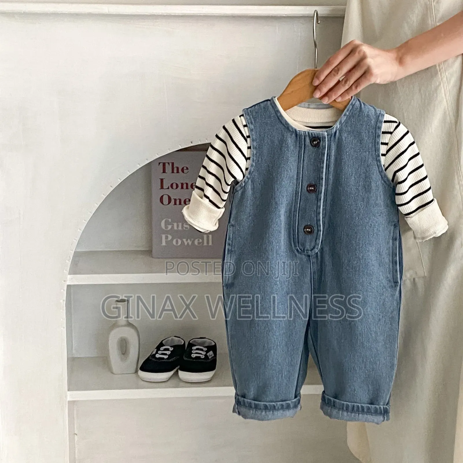 Babies 2-Piece Denim Dungaree and Striped Long-Sleeve Top Set (0–6M)