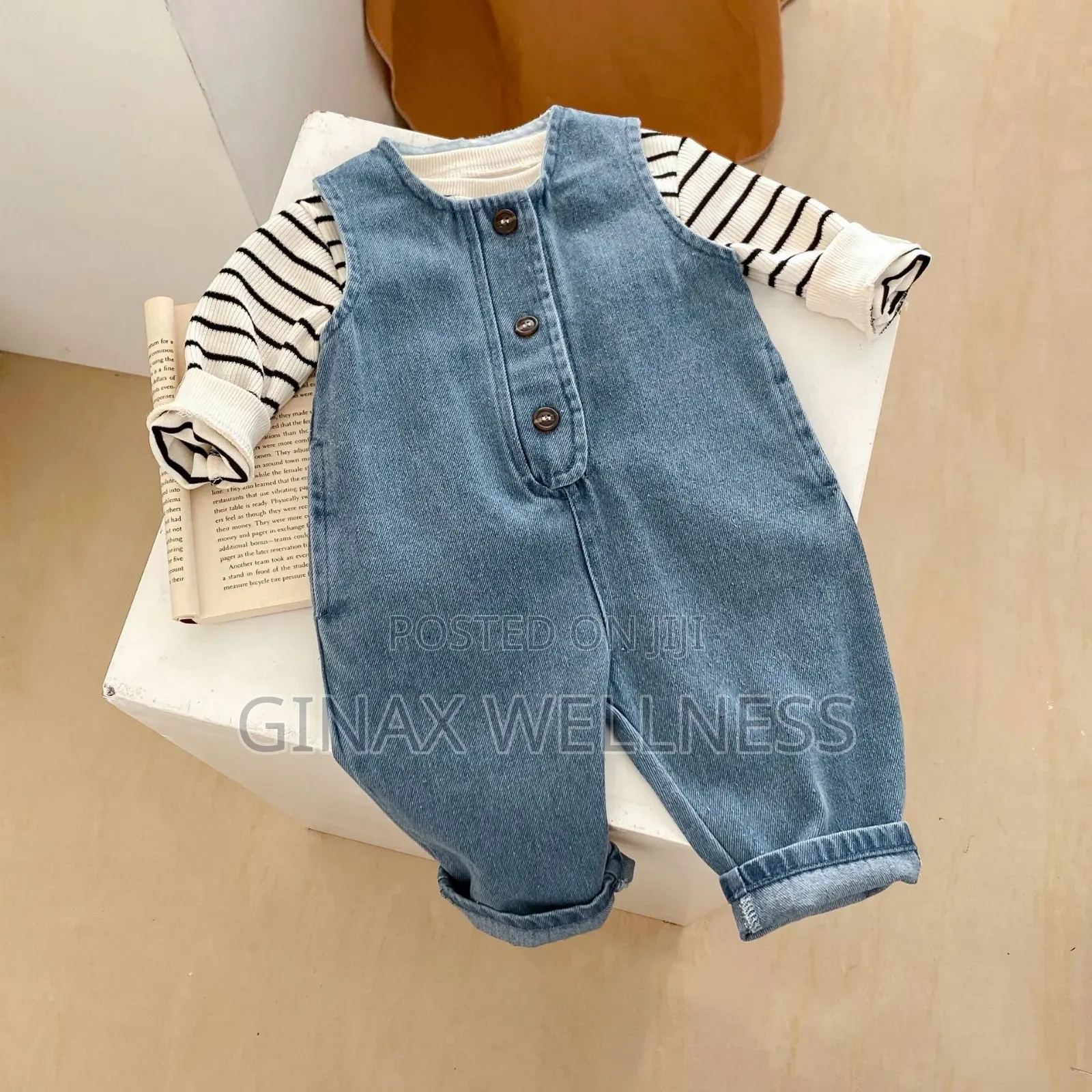 Babies 2-Piece Denim Dungaree and Striped Long-Sleeve Top Set (0–6M)