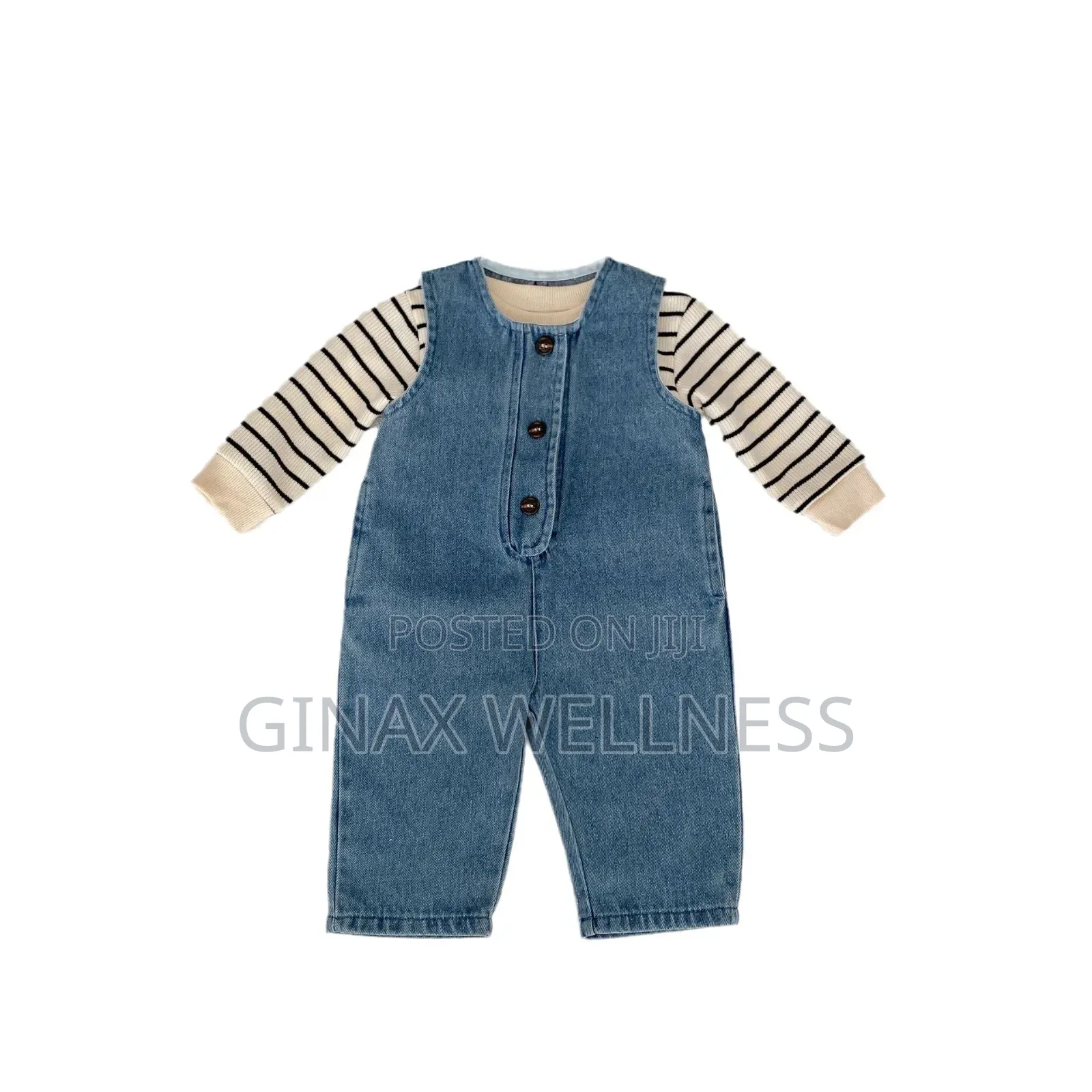 Babies 2-Piece Denim Dungaree and Striped Long-Sleeve Top Set (0–6M)
