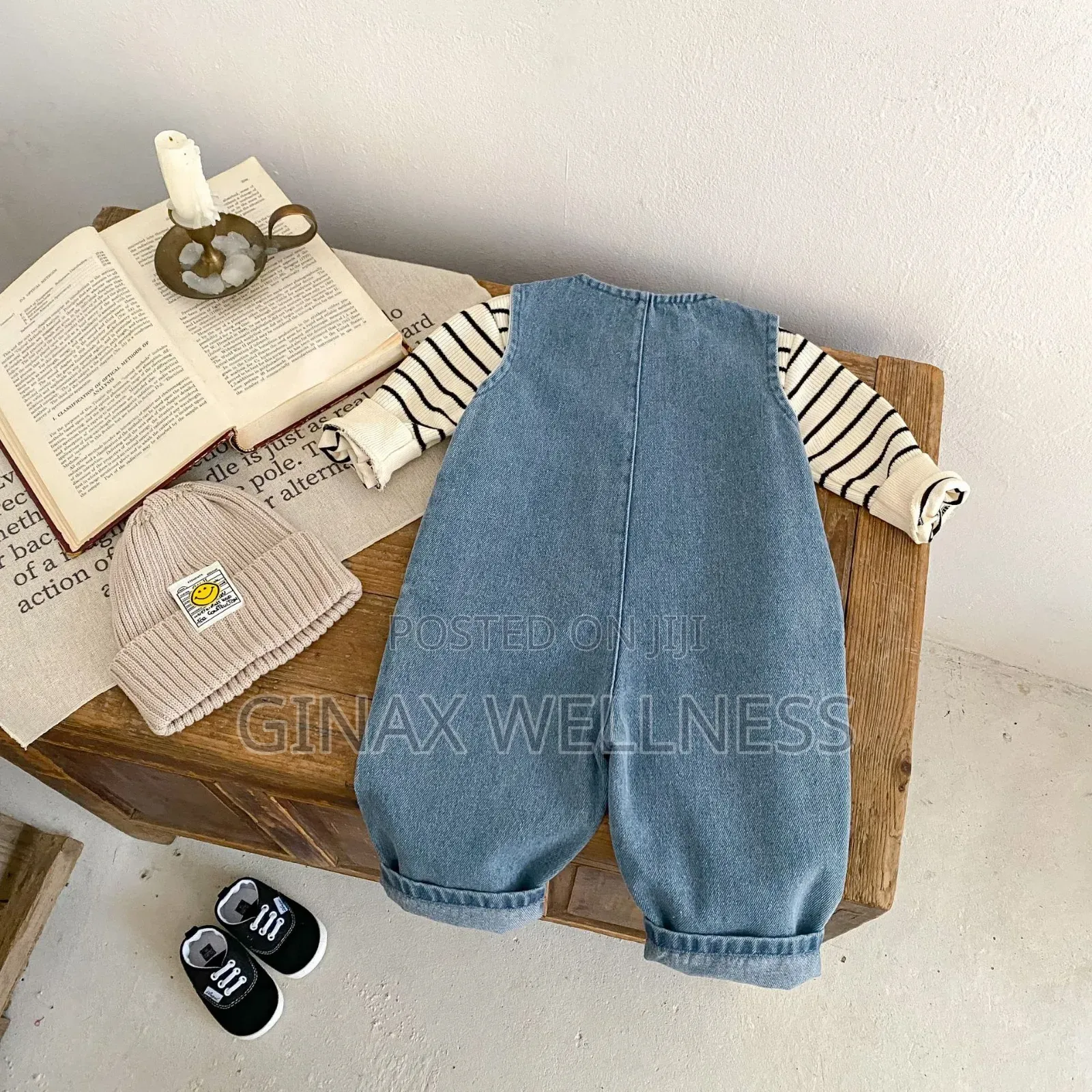Babies 2-Piece Denim Dungaree and Striped Long-Sleeve Top Set (0–6M)