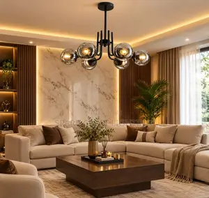 Luxury 6-Light Glass Globe Chandelier – Luxury Living Room Pendant