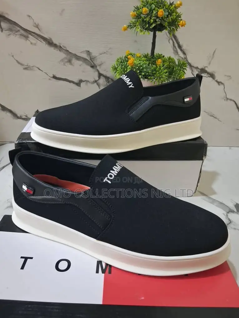 Tommy Hilfiger Men’s Black Canvas Slip-on Sneakers – Sizes 46–50