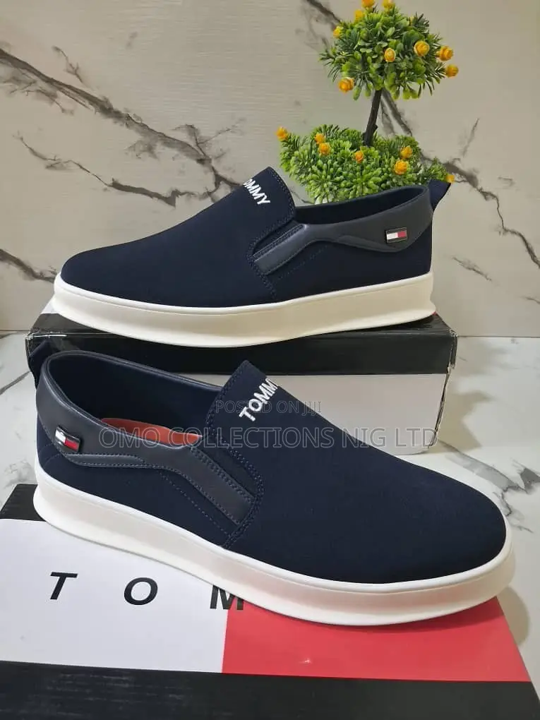 Tommy Hilfiger Men’s Black Canvas Slip-on Sneakers – Sizes 46–50