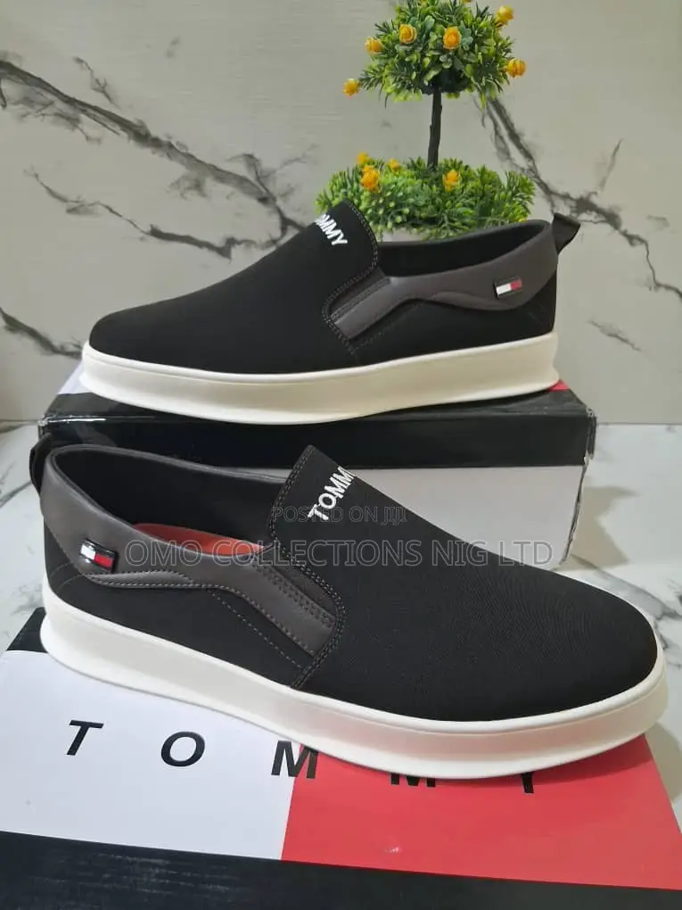 Tommy Hilfiger Men’s Black Canvas Slip-on Sneakers – Sizes 46–50