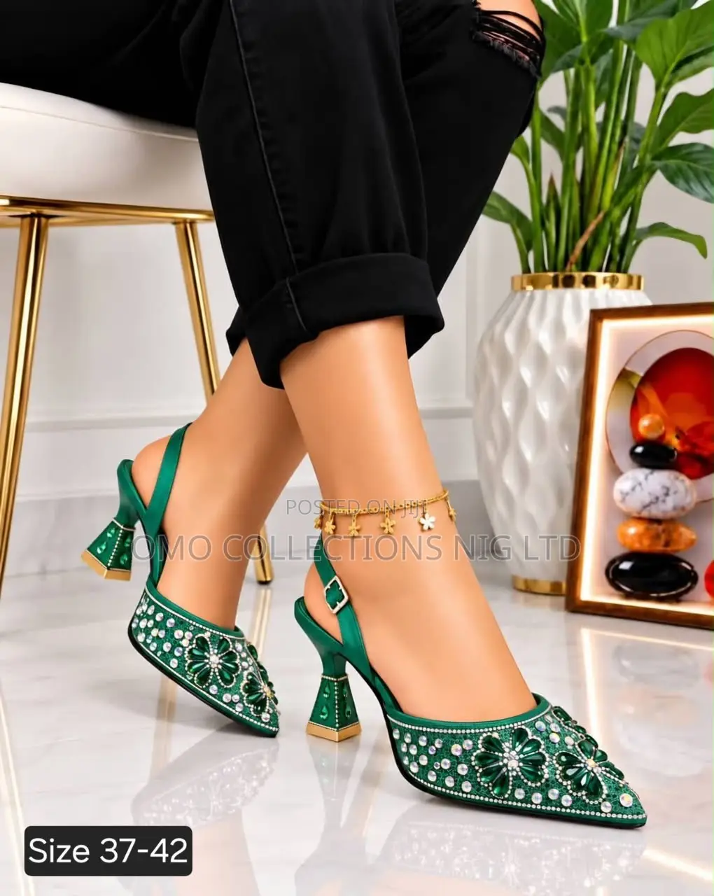 Women’s Black Rhinestone Pointed Toe Slingback Heels – Fully Boxed