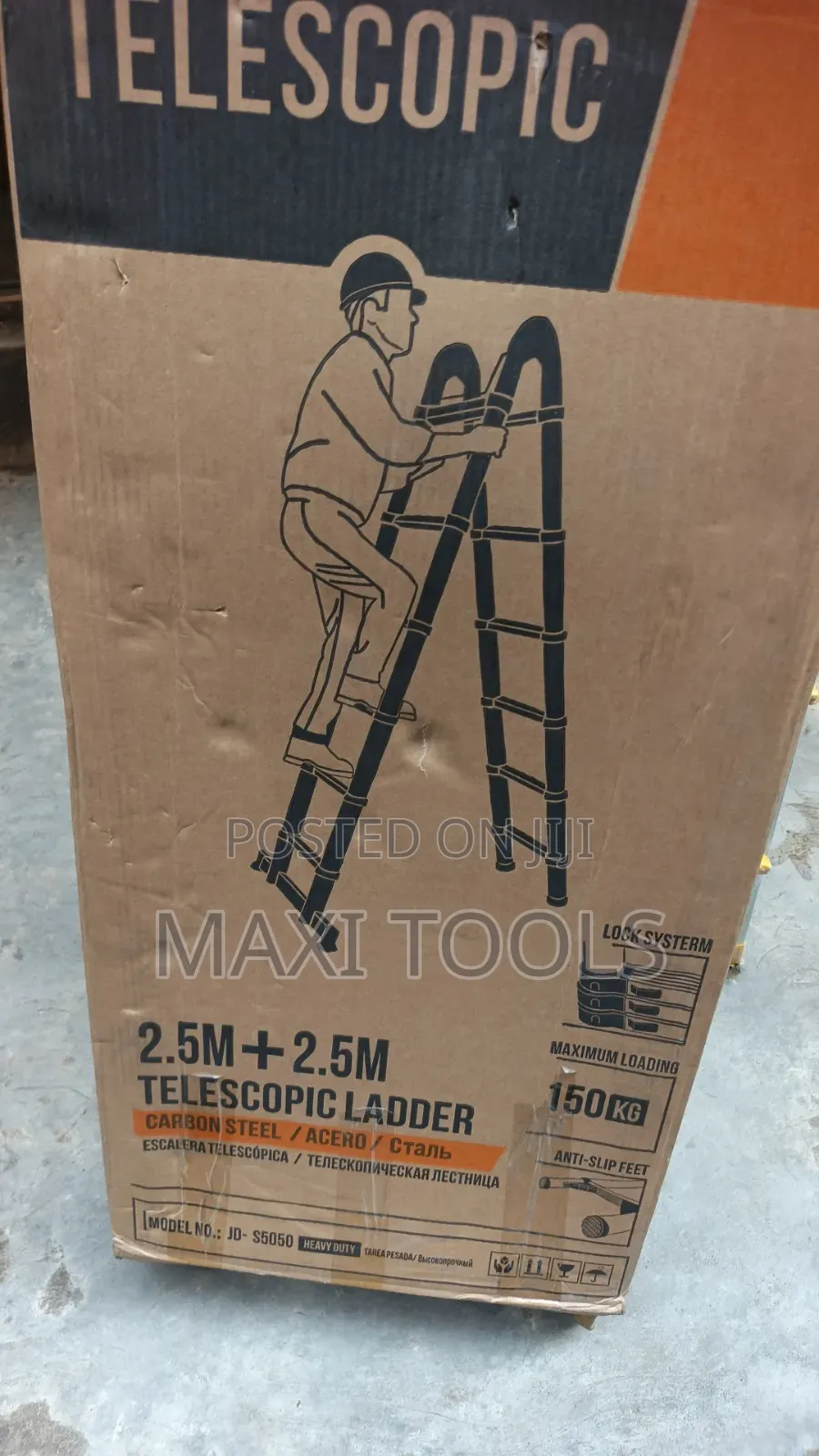 2.5m + 2.5m Carbon Steel Telescopic Ladder (Model No.: JD-S5050).12ft
