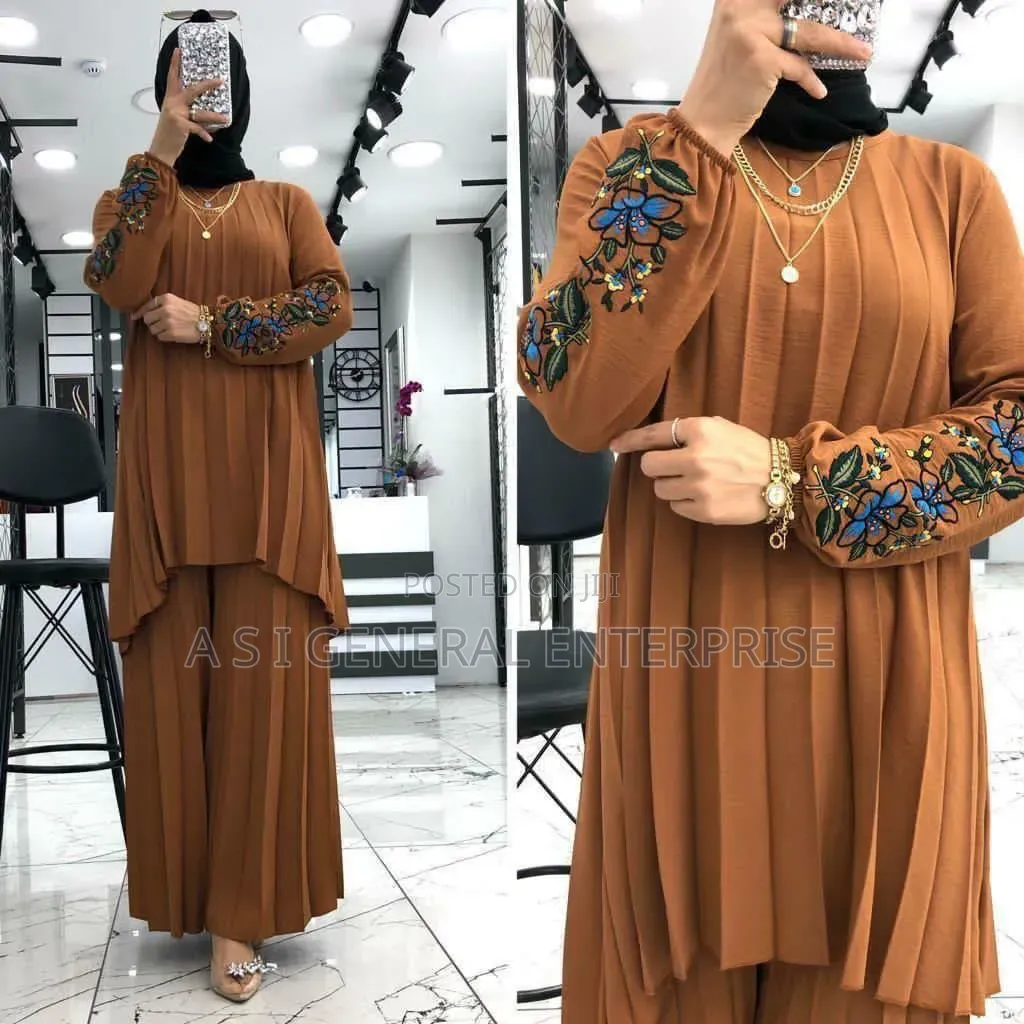 Turkey Gown 2in1 Flower Embroidery Palazzo Set - 4 Colors