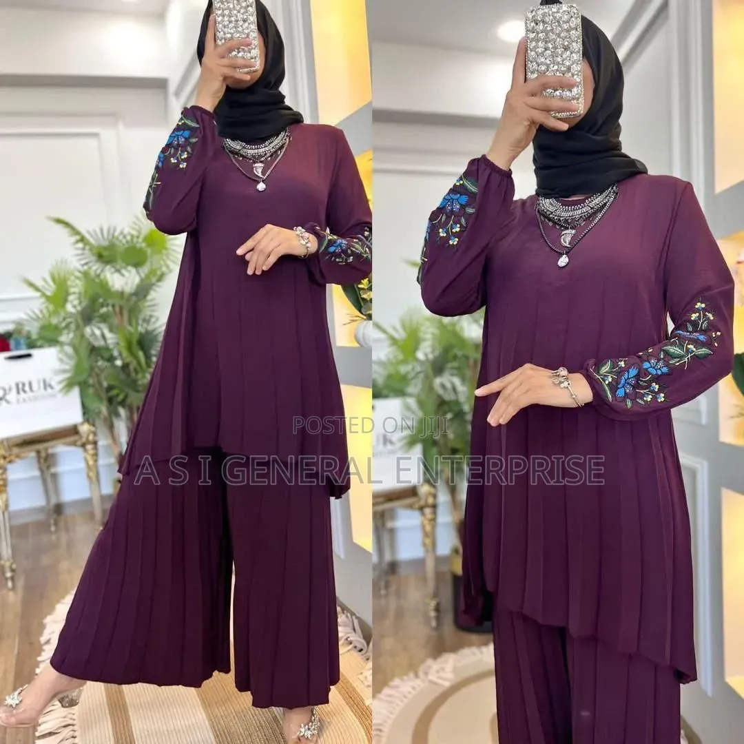 Turkey Gown 2in1 Flower Embroidery Palazzo Set - 4 Colors
