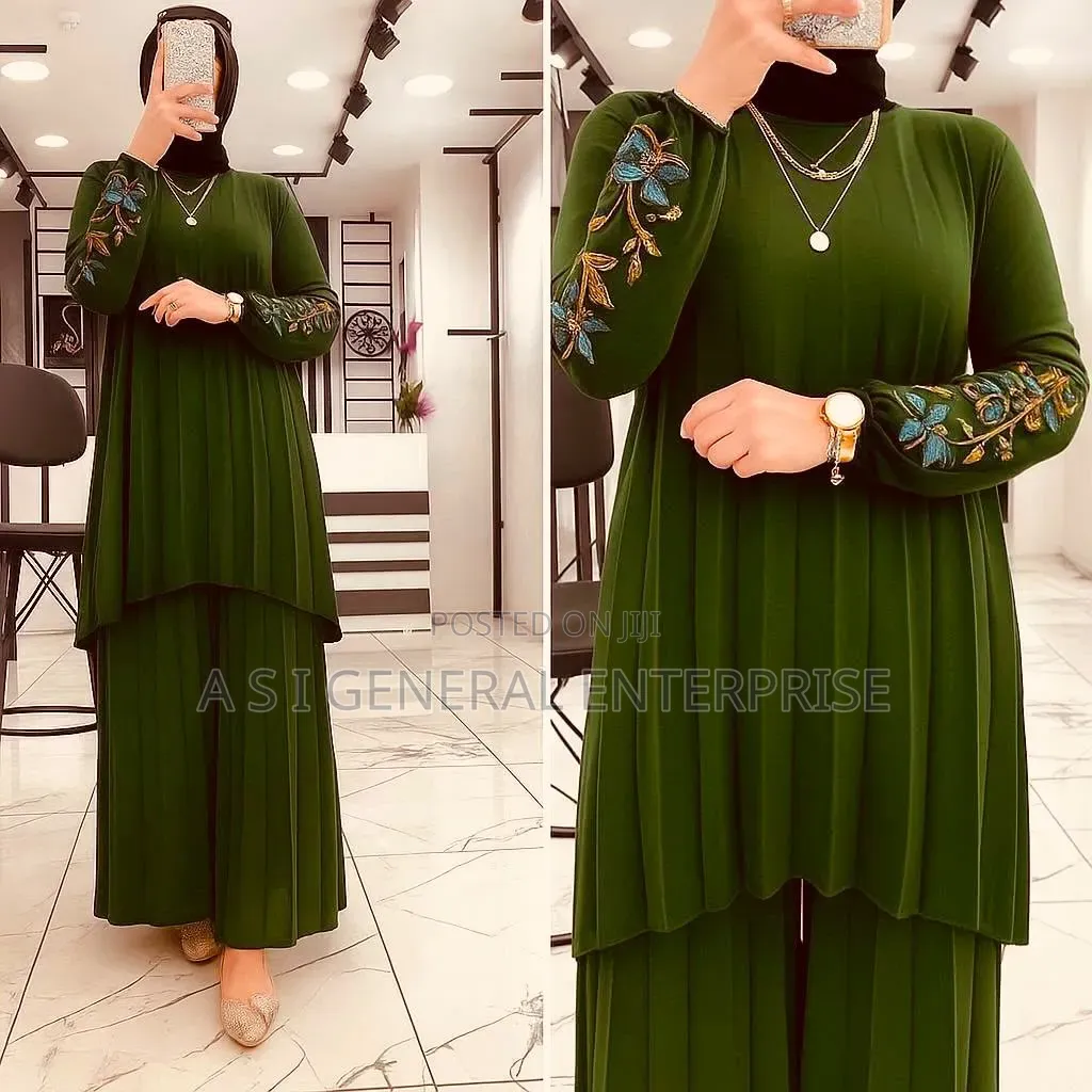 Turkey Gown 2in1 Flower Embroidery Palazzo Set - 4 Colors