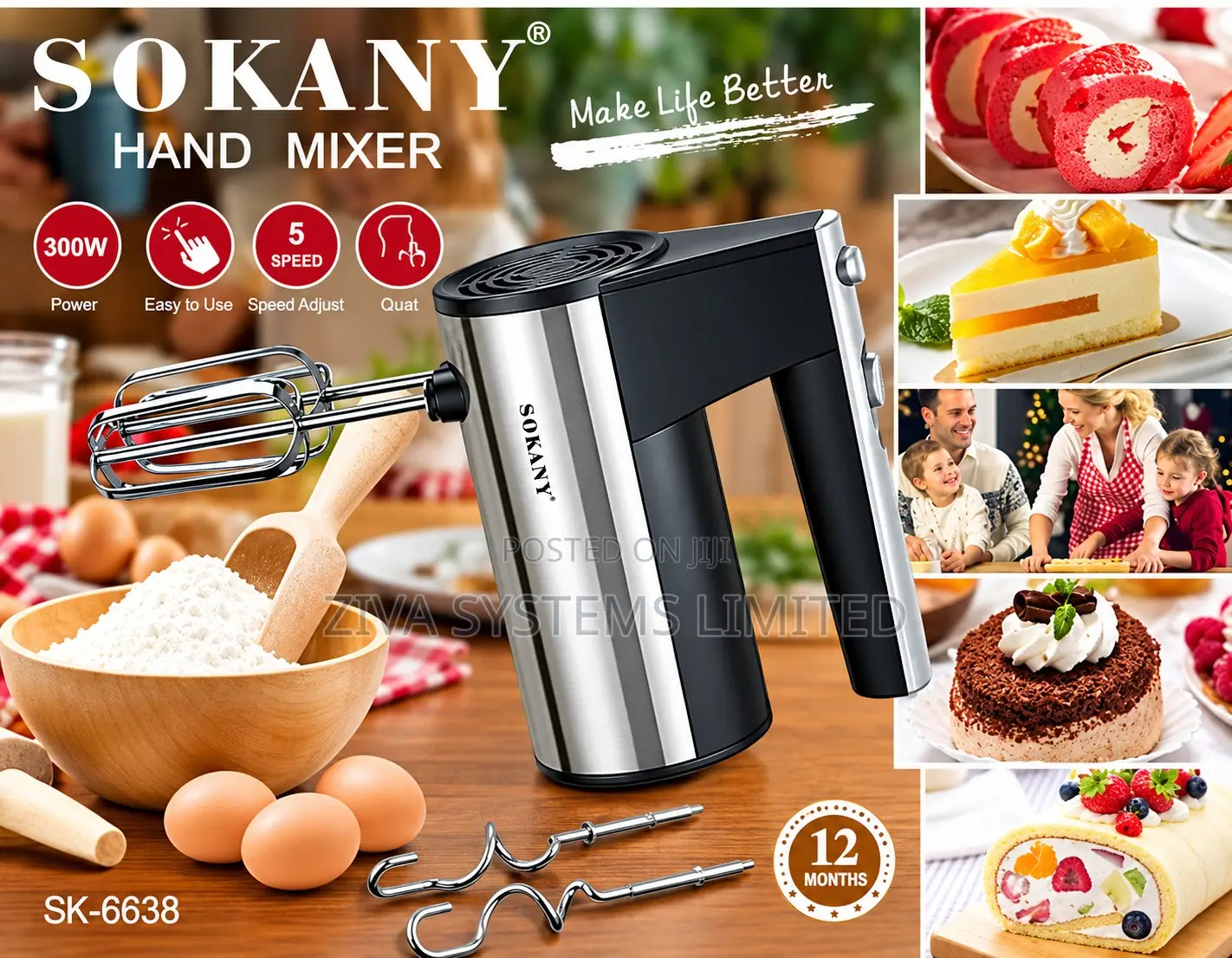 SOKANY Electric Hand Mixer – 5-Speed Cake Mixer & Egg Beater SK-6638