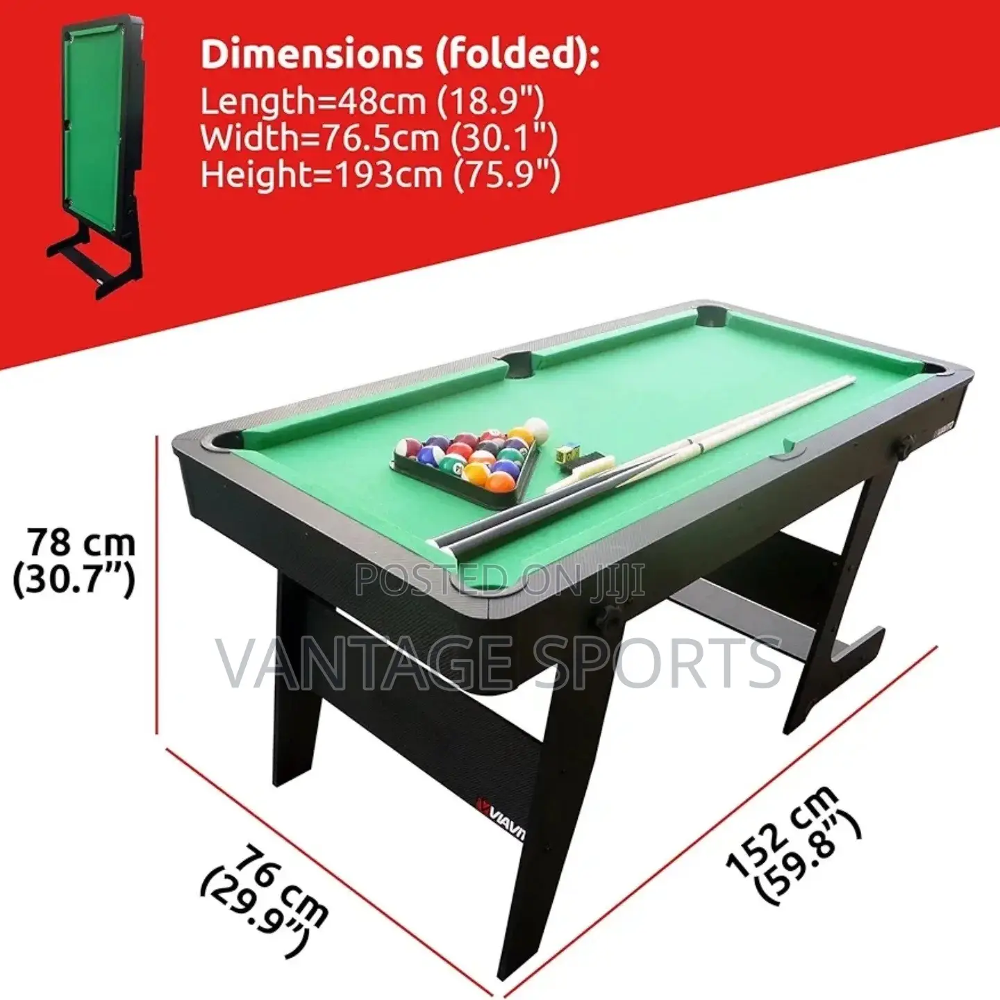 6ft Foldable Pool Table Set With Cues, Balls & Dartboard