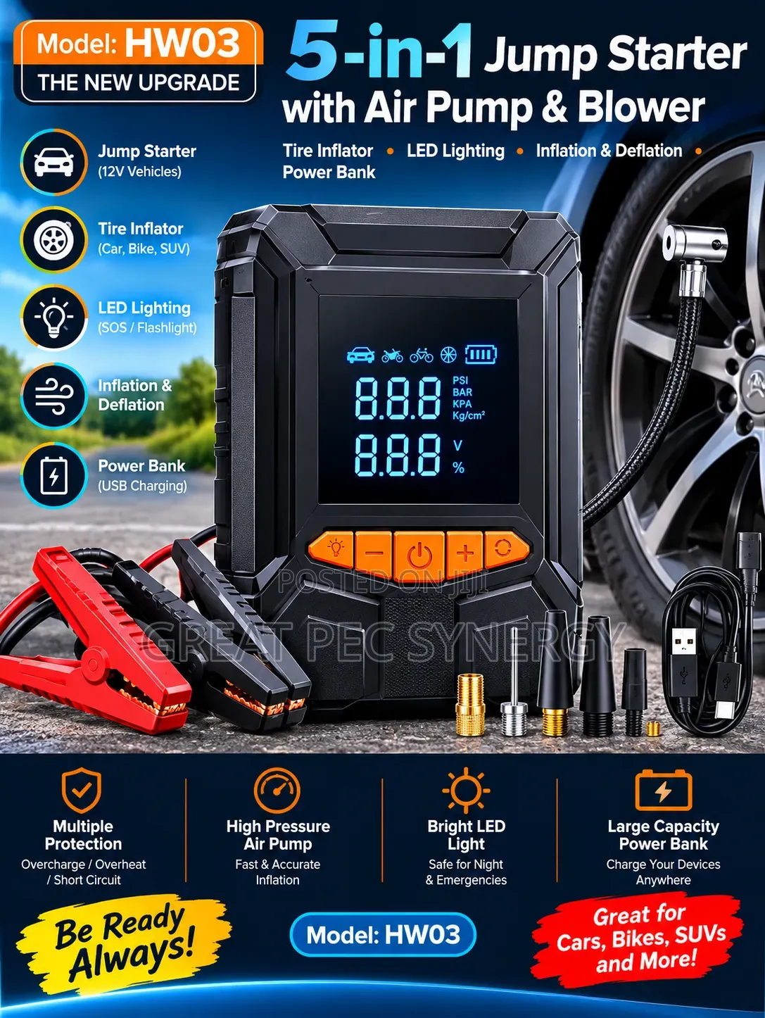 5 in 1 Jump Stater With Tyre /Air Inflator