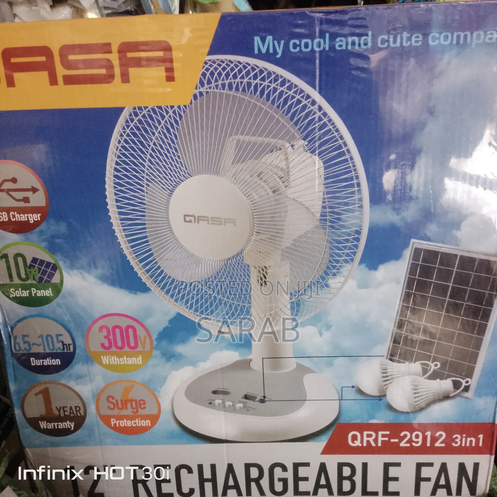 12 Inches Gasa Fan With Solar Panel