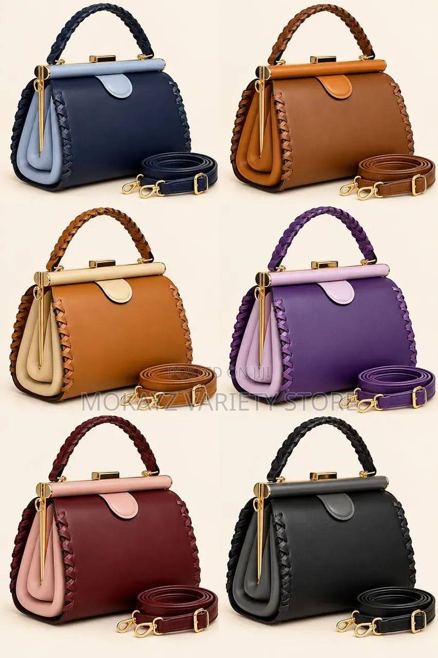 Elegant Luxury Twist Handle Gold Frame Leather Handbag