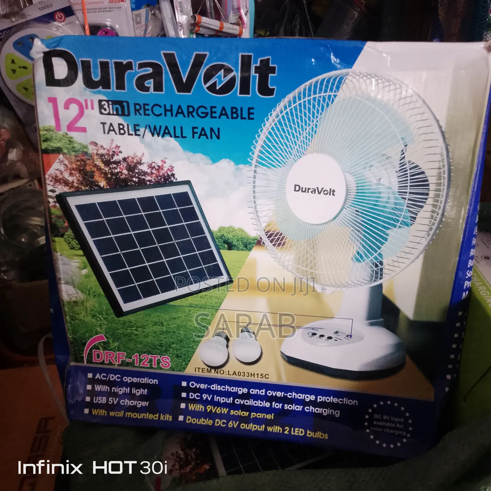 12inches Duravot Rechargeable Fan With Solar Panel