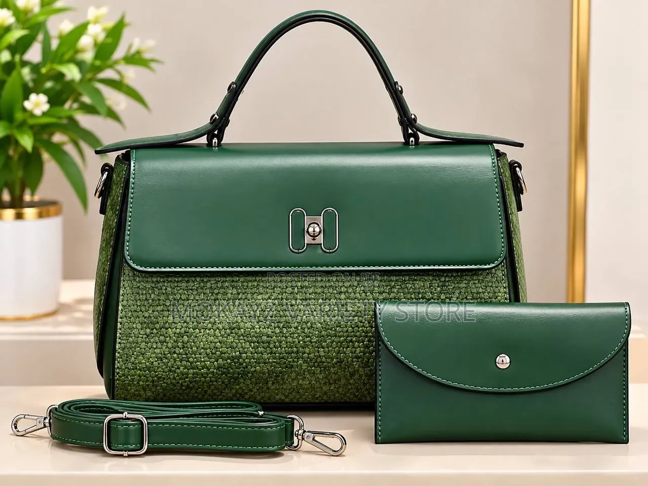 2in1 Classy Luxury Croc Skin Quality Leather Handbag With Mini Purse