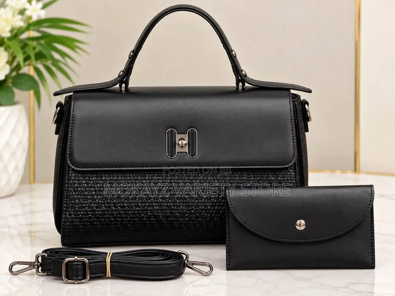 2in1 Classy Luxury Croc Skin Quality Leather Handbag With Mini Purse