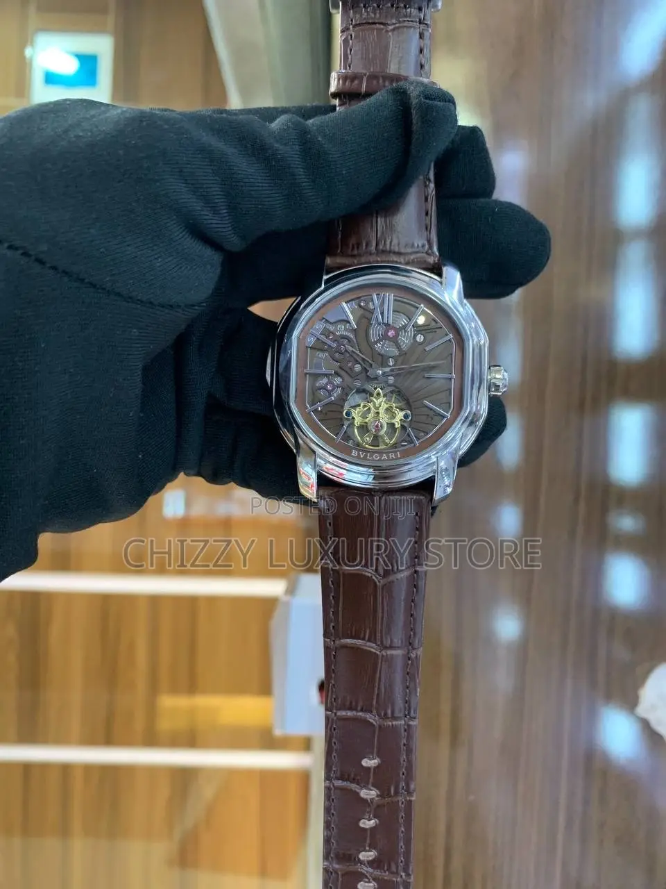 Bvlgari Quality Luxury Men Genuine Leather Automatic Engine Wristwatch