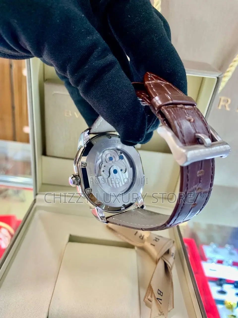 Bvlgari Quality Luxury Men Genuine Leather Automatic Engine Wristwatch
