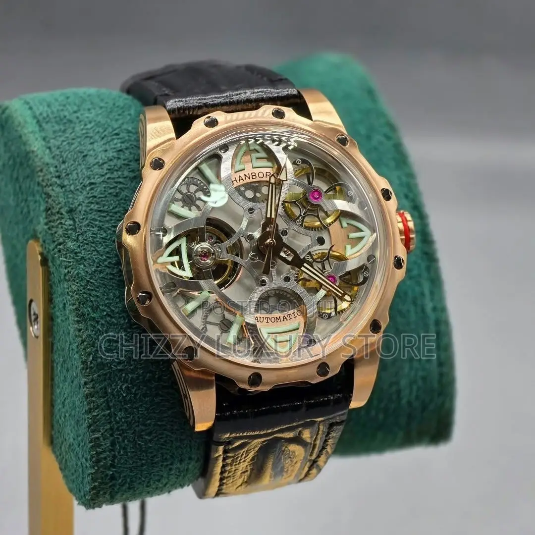 Hanboro Authentic Quality Luxury Genuine Leather Automatic Wristwatch