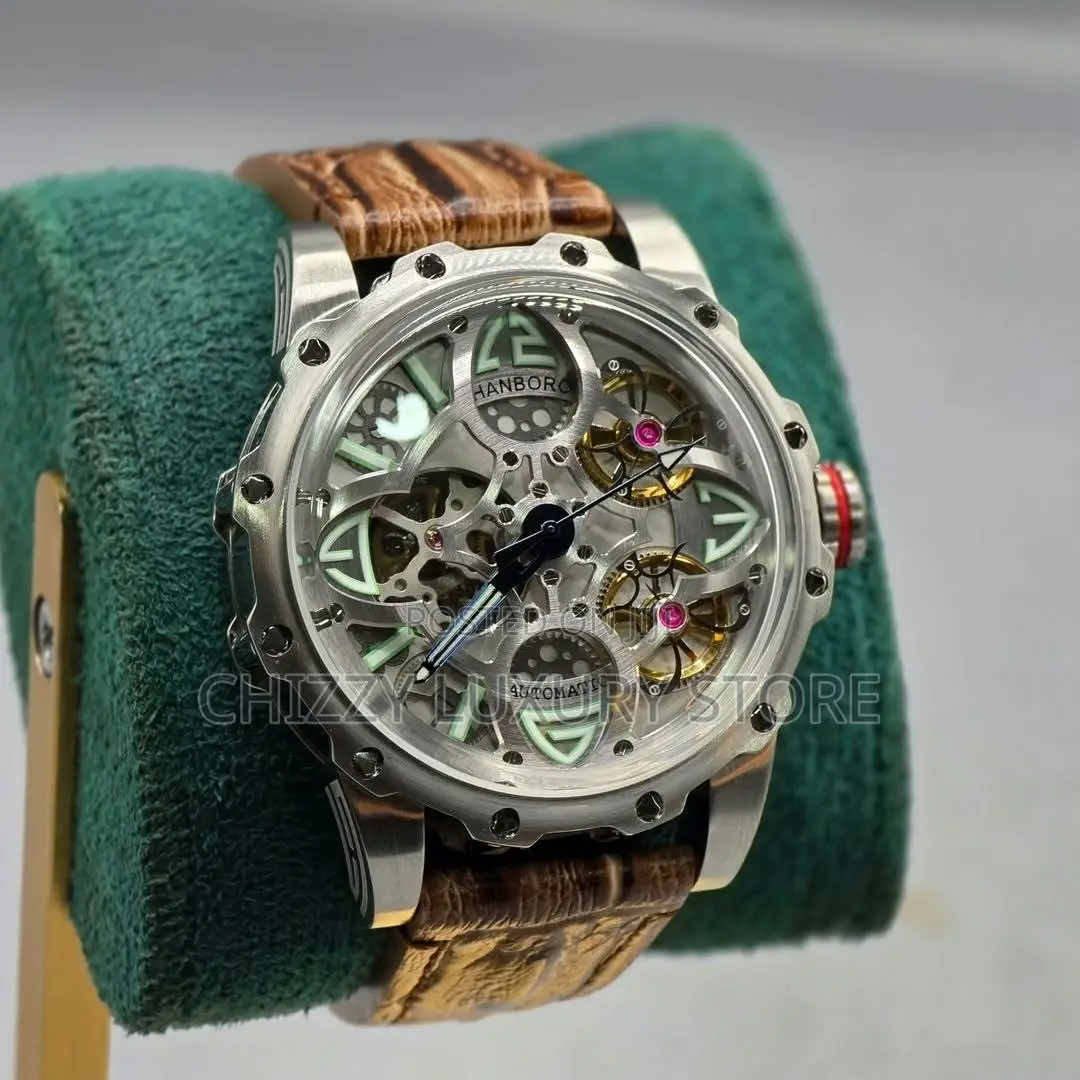 Hanboro Authentic Quality Luxury Genuine Leather Automatic Wristwatch