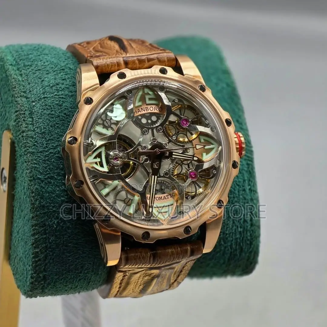 Hanboro Authentic Quality Luxury Genuine Leather Automatic Wristwatch