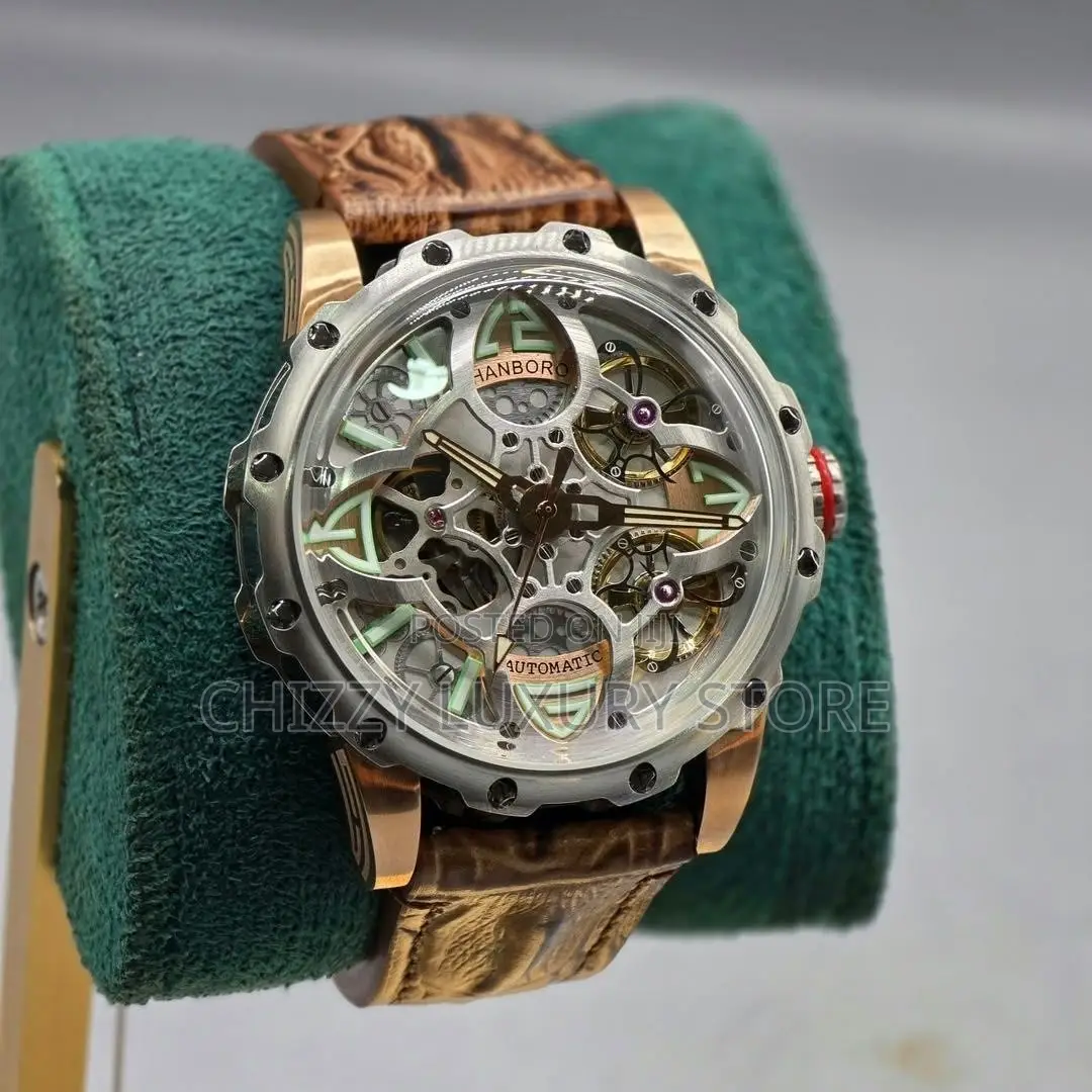 Hanboro Authentic Quality Luxury Genuine Leather Automatic Wristwatch