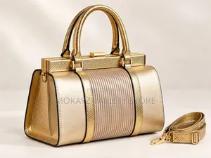 Executive Gold Frame Leather and Croc Skin Handbag