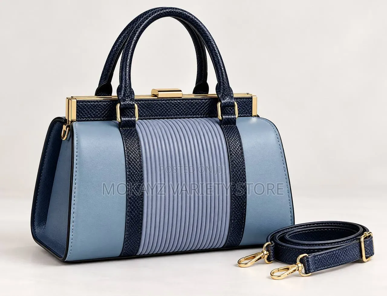 Executive Gold Frame Leather and Croc Skin Handbag