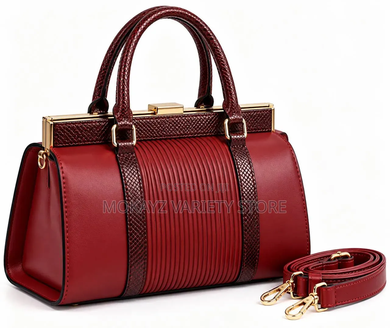 Executive Gold Frame Leather and Croc Skin Handbag
