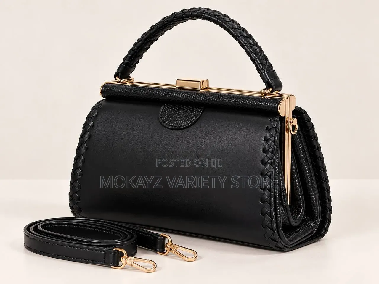 Executive Gold Frame Leather and Croc Skin Handbag