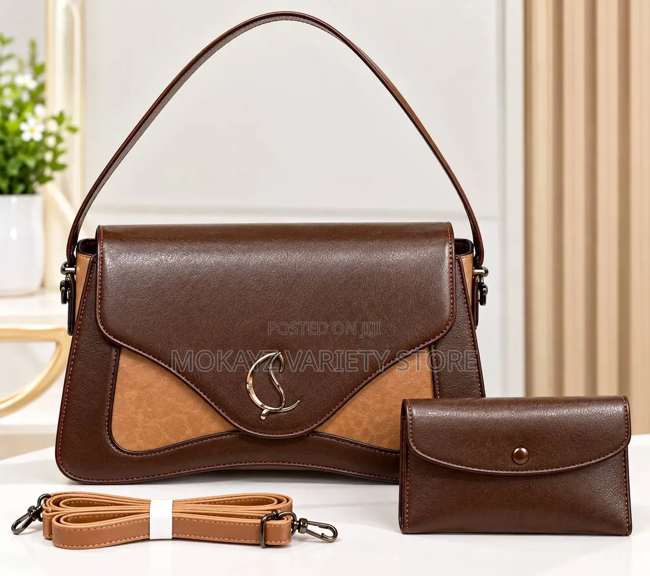 2in1 Timeless Elegance C Luxe Quality Structure Leather Handbag