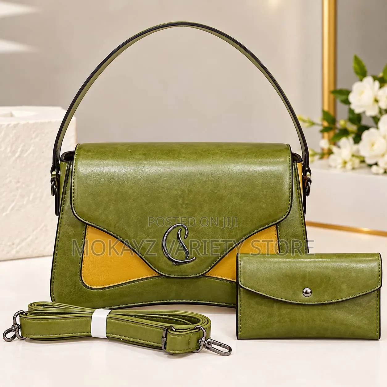 2in1 Timeless Elegance C Luxe Quality Structure Leather Handbag