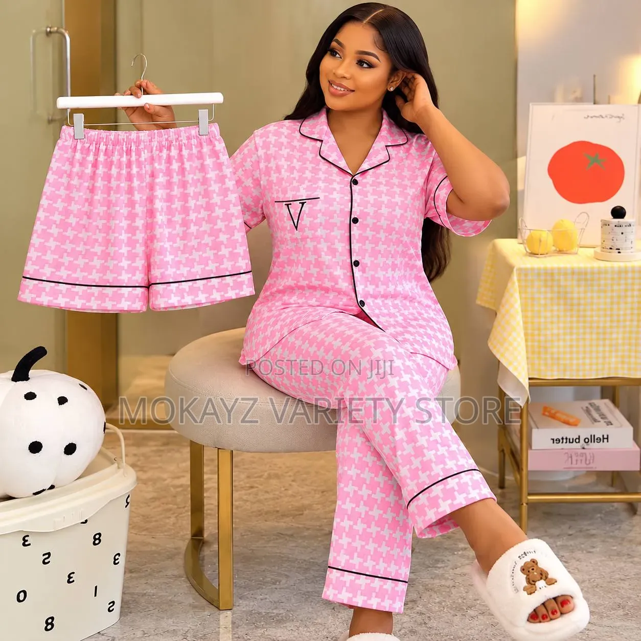 3pc Cotton Pyjamas Set Quality Shirt,short and Trouser Night Wear DSG