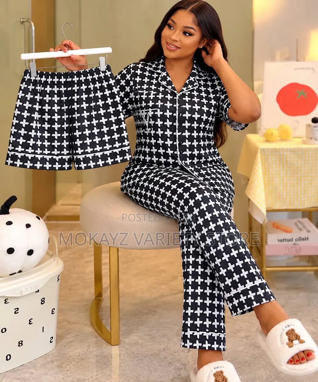 3pc Cotton Pyjamas Set Quality Shirt,short and Trouser Night Wear DSG