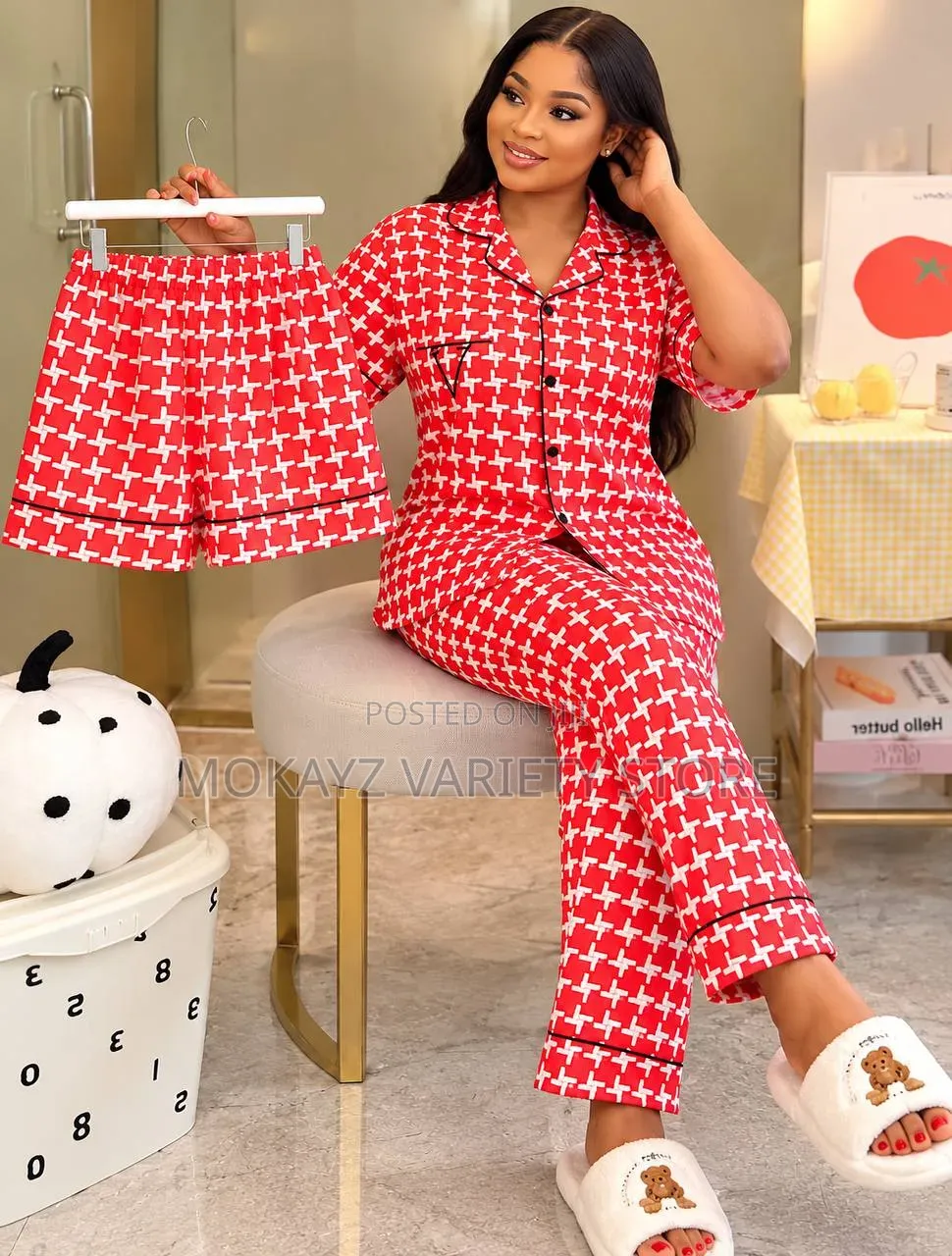 3pc Cotton Pyjamas Set Quality Shirt,short and Trouser Night Wear DSG