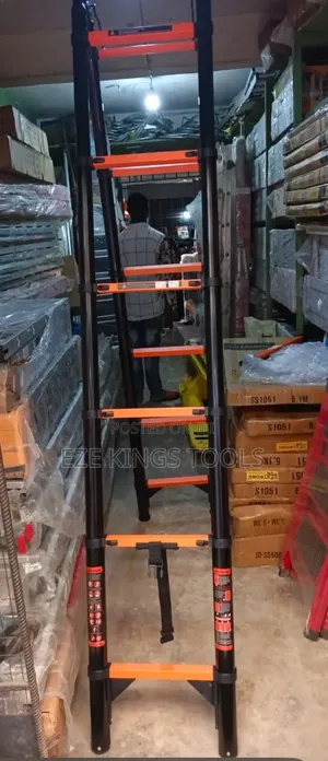 Black-and-Orange Multi-Purpose Telescopic a-Frame Extension Ladder