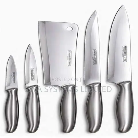 5-Piece Stainless Steel Kitchen Knife Set With Meat Cleaver – Silver