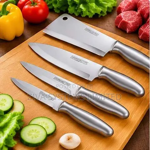 5-Piece Stainless Steel Kitchen Knife Set With Meat Cleaver – Silver