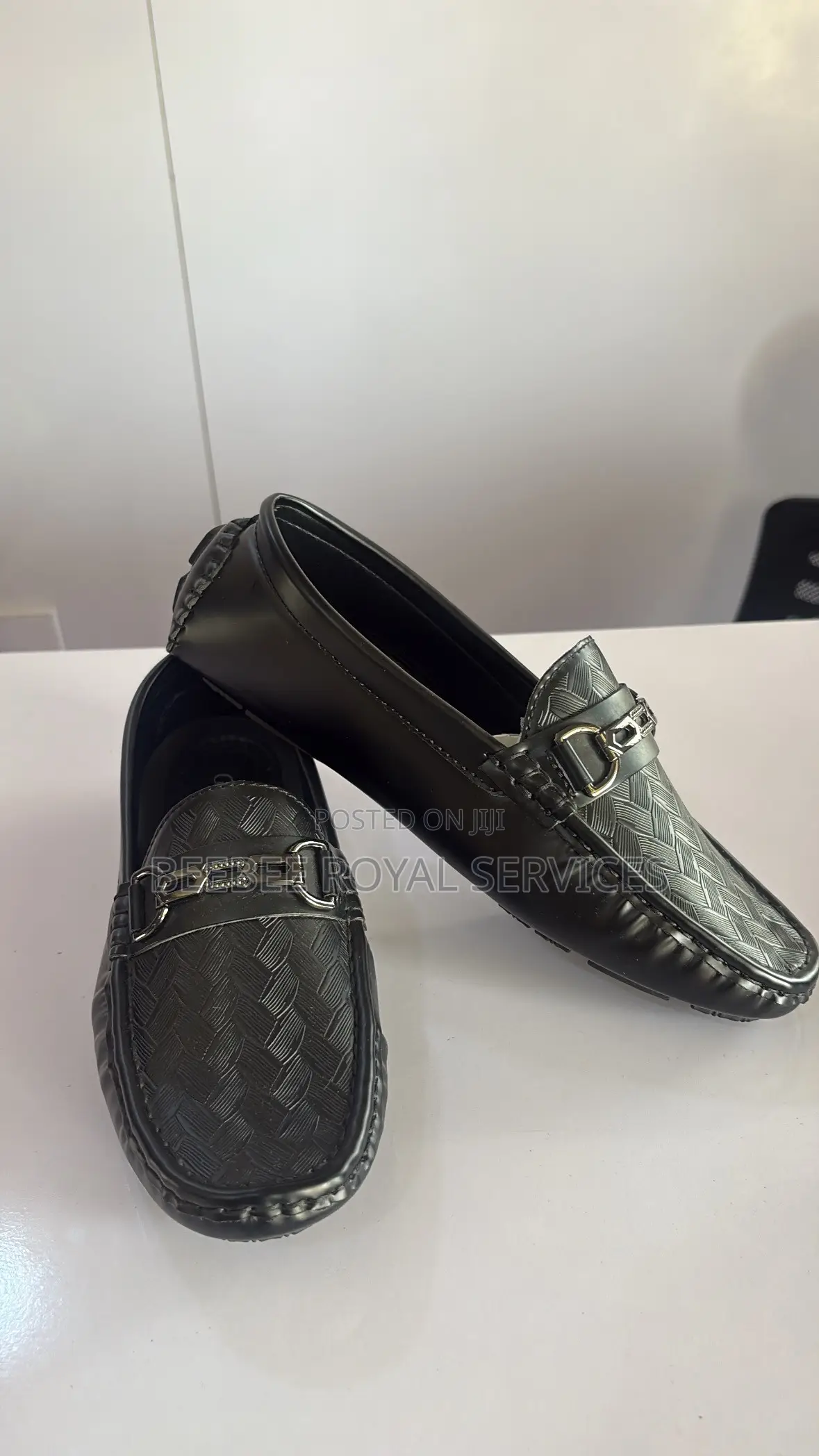Black Woven Textured Loafers